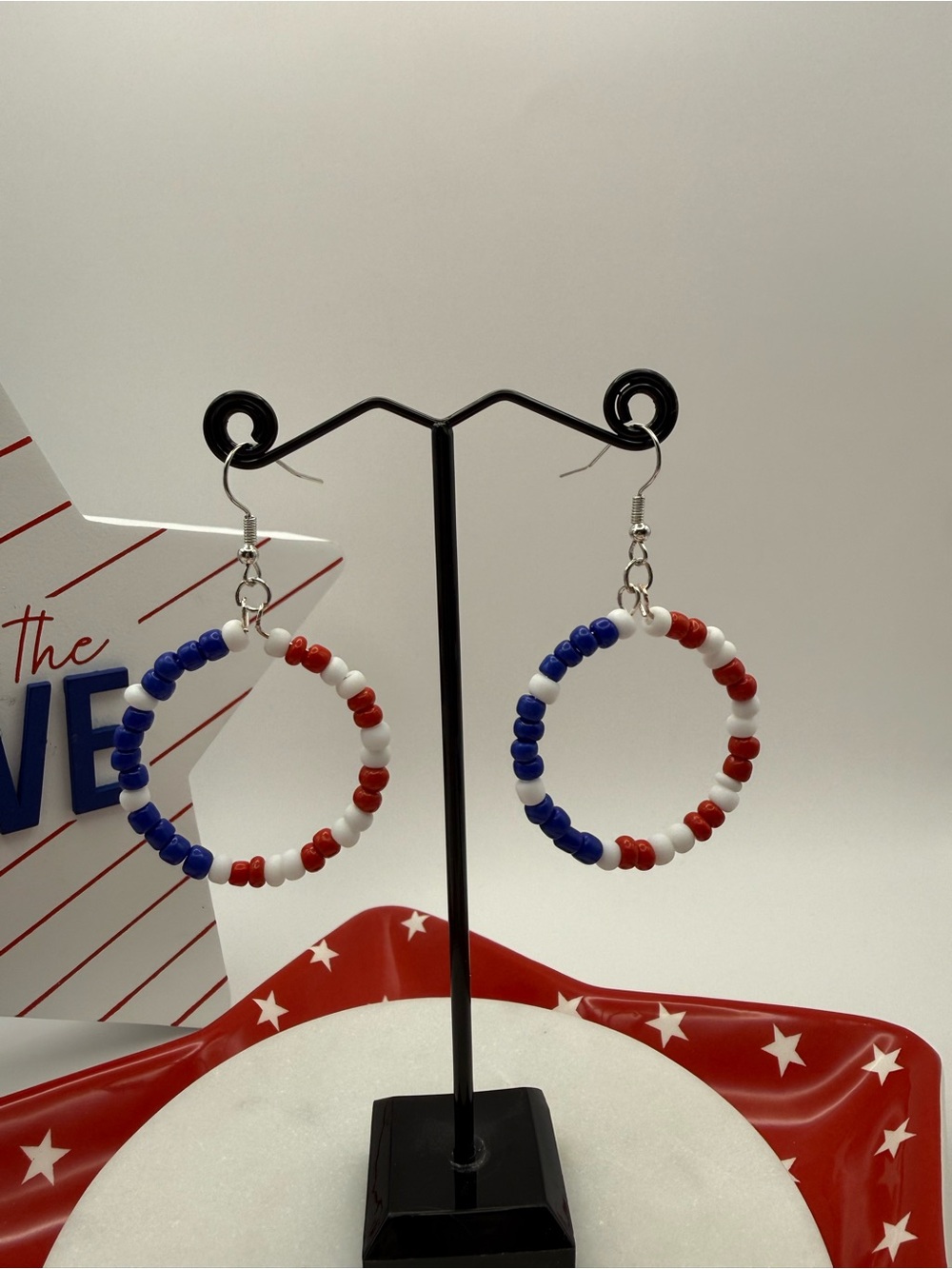 America 250 Stars & Stripes Glass Bead Hoop Earrings